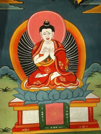 Thangka mit Rahmung - Dhyani Buddha Vairocana