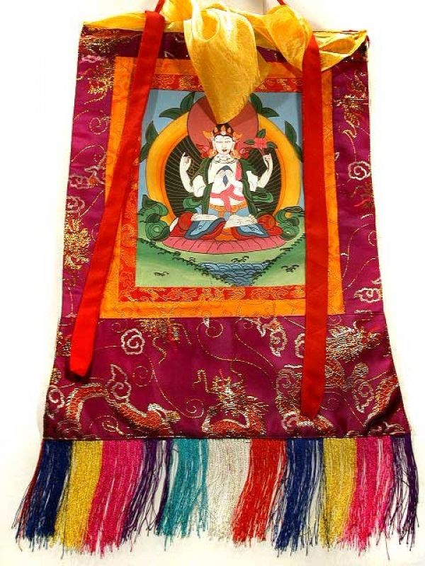 Thangka mit Rahmung - Bodhisattva Avalokiteshvara Lokeshvar Thangka mit Rahmung - Bodhisattva Avalokiteshvara Lokeshvar